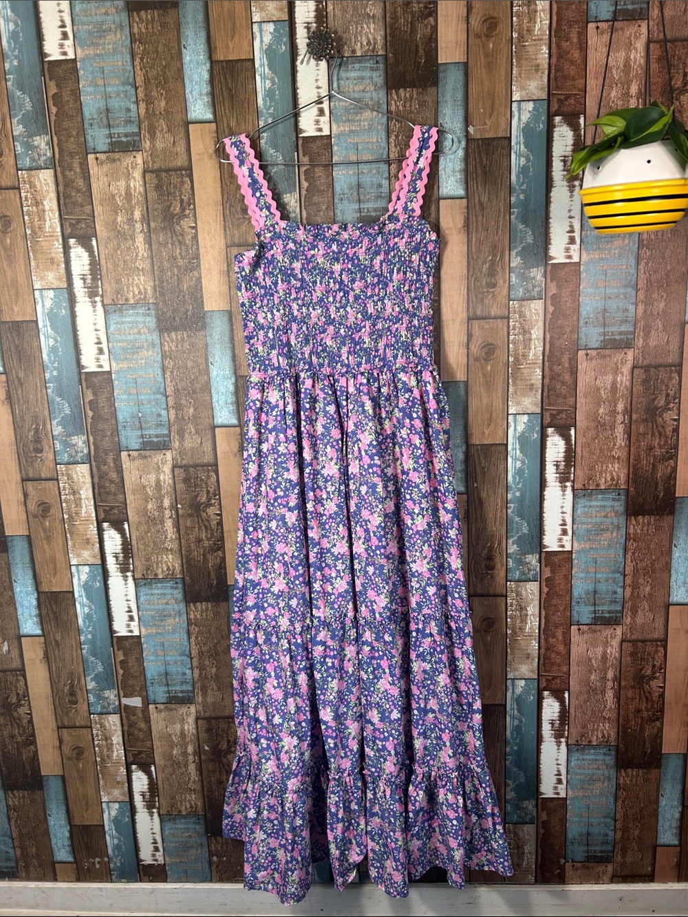 Shabby Chic Purple & Pink Floral Smocked Maxi Dress